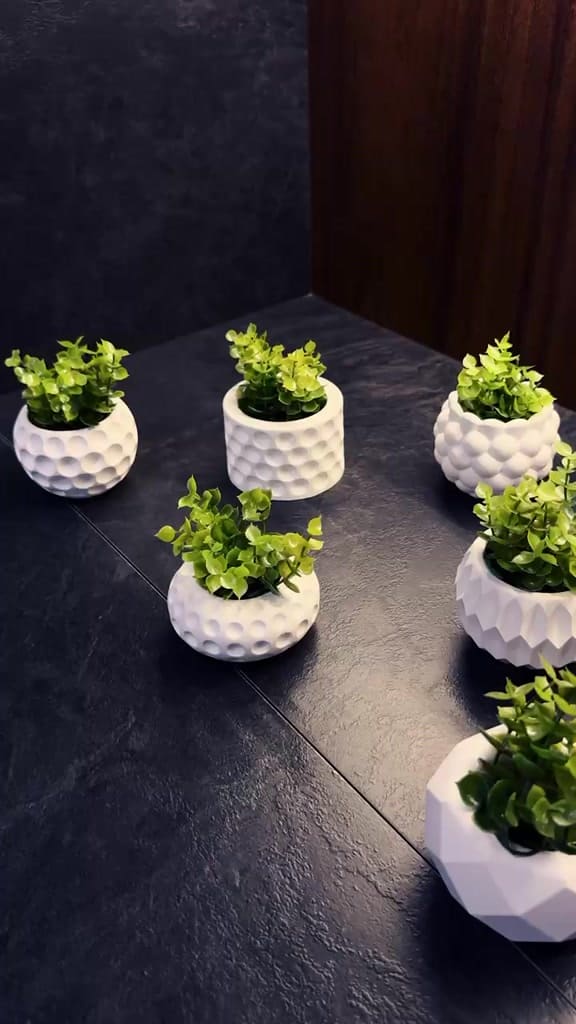 Conjunto decorativo com 6 vasos incluso planta artificial para decoração sala quarto banheiro lavabo