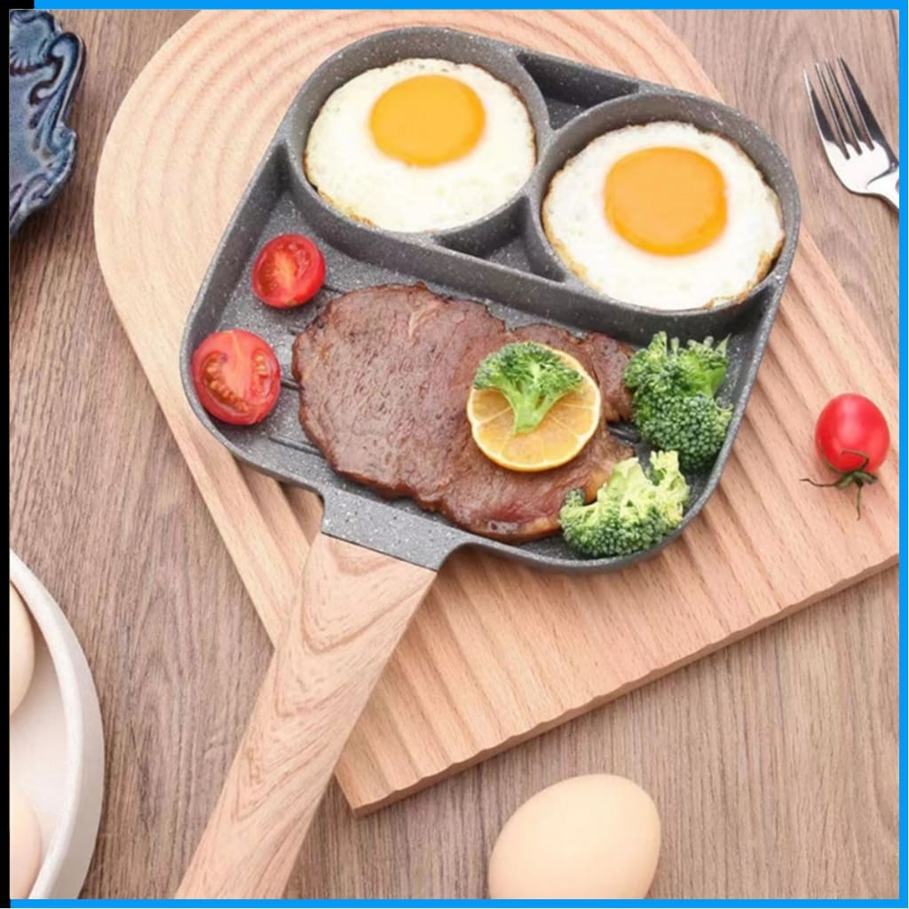 Frigideira Multifuncional Antiaderente 4 em 1 Ovos Hambúrguer Omelete Com Alça De Madeira