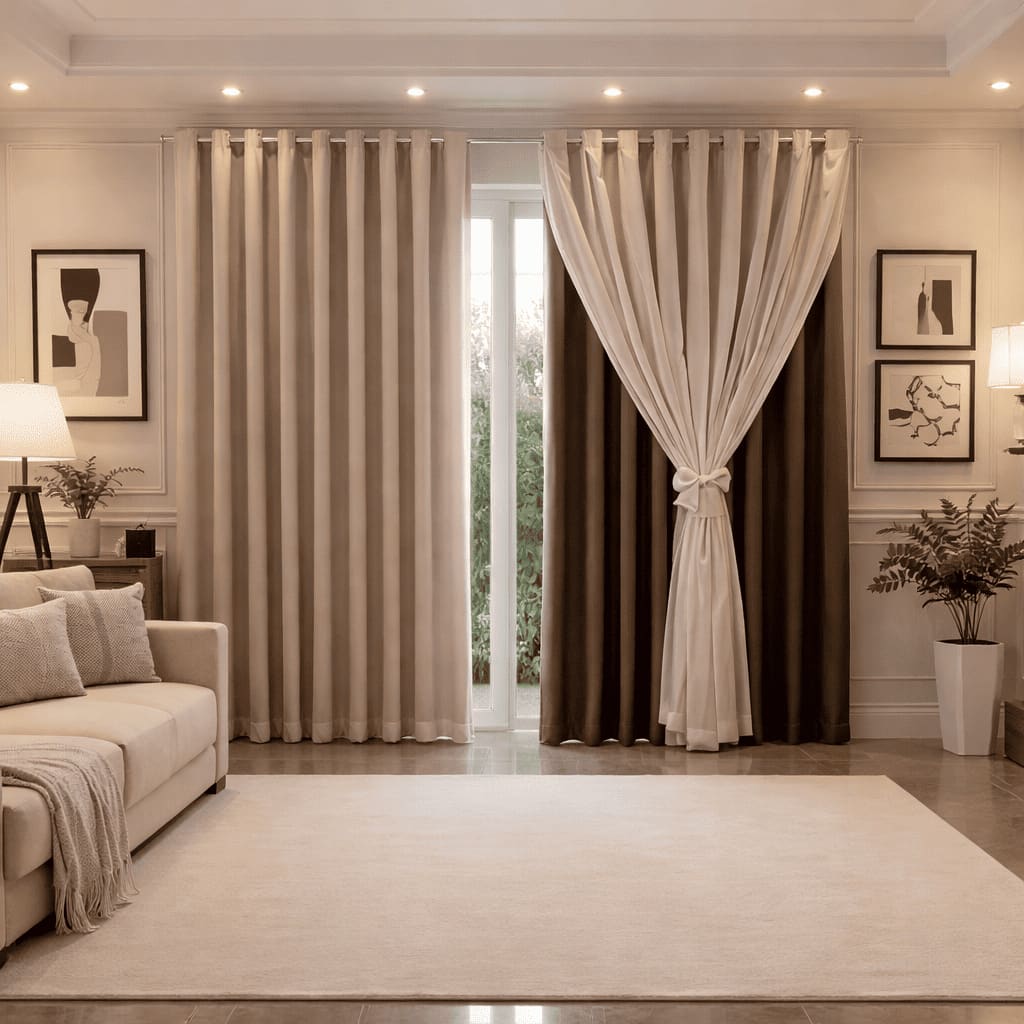 Cortina MADRI LUXO 3,00 x 2,50 c/ VOIL Branco - Decoração Quarto, Sala, Escritório, Janela