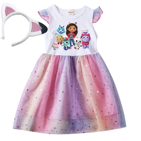 Vestido de Princesa Infantil com Estrela e Manga Voada